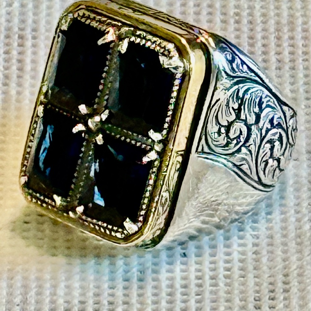 Sterling Silver Men's Blue Gemstone Signet Ring